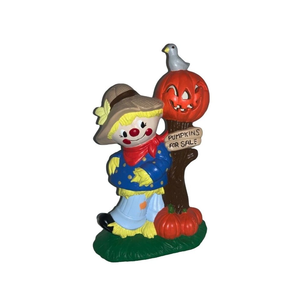 Halloween Scarecrow and Pumpkin Figurine 12 Inch Vintage Ceramic